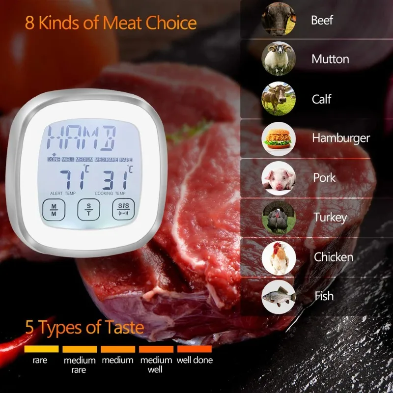 Digital BBQ Temperature Meat Thermometer Meter Kitchen Stainless Meat Probe Thermometer for Oven Grill