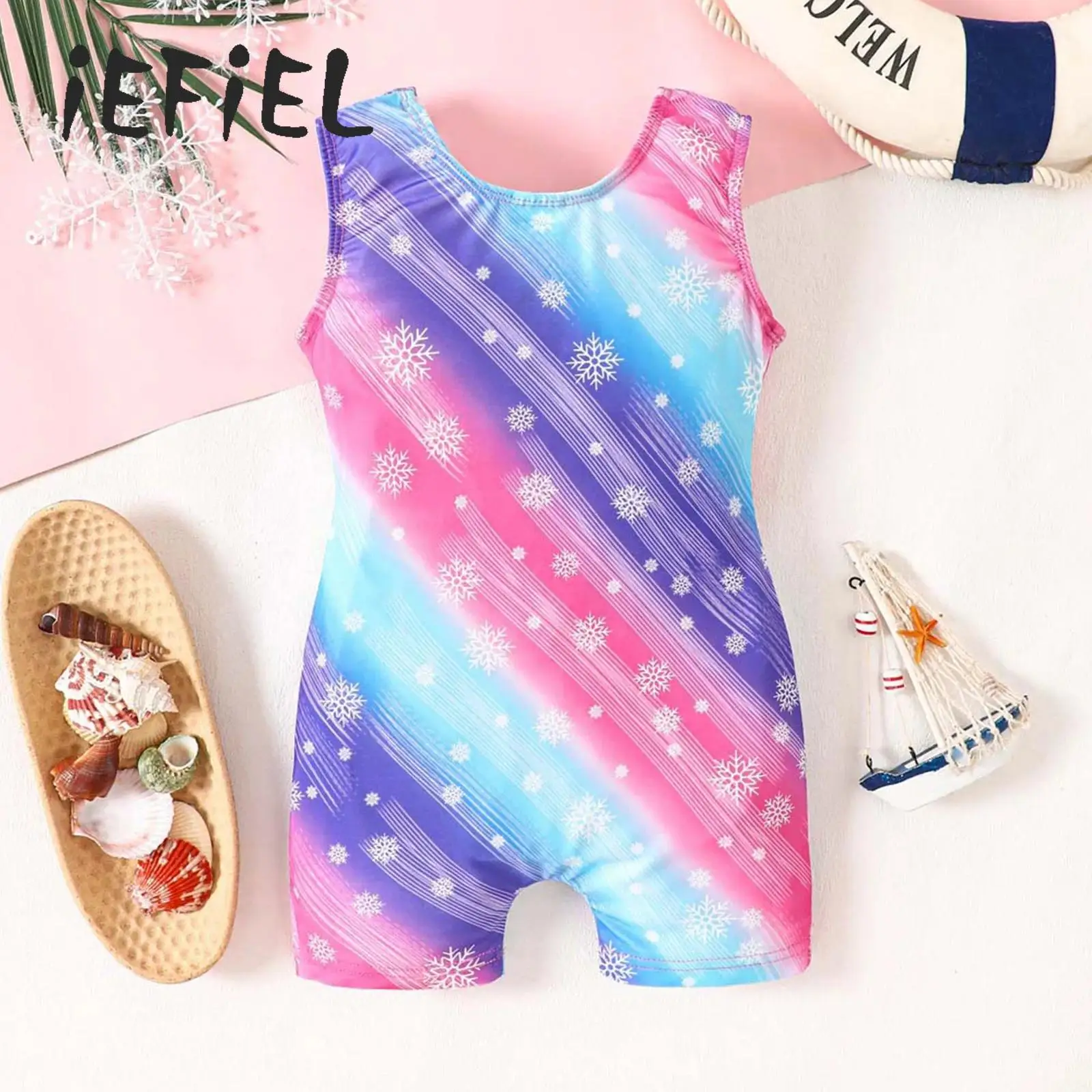 

Kids Girls Stylish Printed Jumpsuit One-piece Swimsuit Sleeveless Thigh Length Bodysuit Swimwear for Swimming Surfing Snorkeling