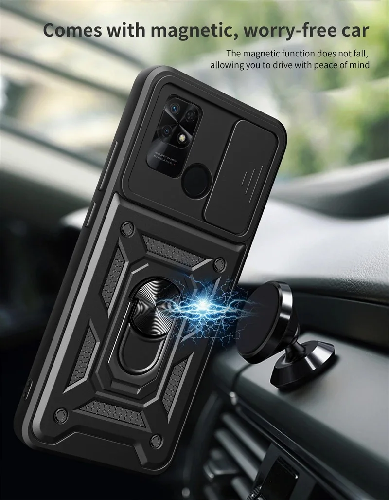 For Xiaomi Poco C40 Case Slide Camera Shockproof Armor Cases For Poxo Pocoo Little C40 C 40 PocoC40 Magnetic Ring Holder Cover