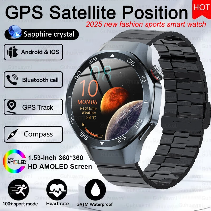

2025 Новые часы 5 Pro Высококачественные GPS-умные часы Экран из сапфирового стекла Встроенный GPS-компас Мужские водонепроницаемые спортивные умные часы 3ATM