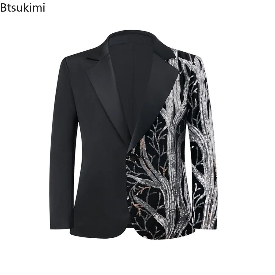 Kids Boy's Luxury Wave Striped Silvery Sequin Blazer Jacket Glitter Tuxedo Suit Sequined Blazer Performer Outfit Stage Jacket