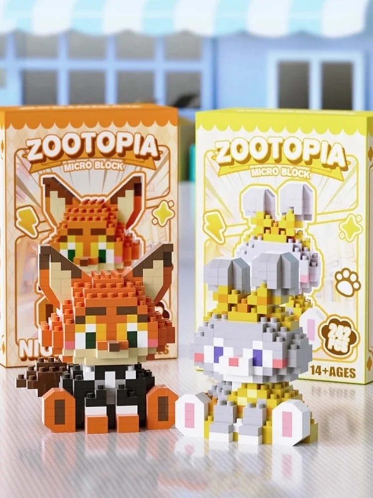 Zootopia 2 Blocs de construction en microparticules Kit de modèle d'assemblage Ornement de bureau Judy Nick Gary Modèle de poupée Jouet de puzzle pour garçon et fille