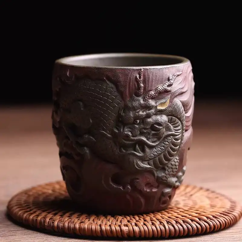 Yixing Original Purple Clay Master Dragon Famous High Water Wave Pure Handmade Tasting Cup, Kung Fu Tea Set