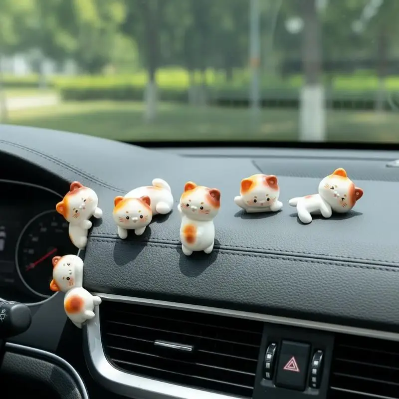 Cute Cat Figurine Mini Kitten Ornament Cartoon Animal Desktop Decor Computer Monitor Edge Home Display Tabletop Accessory New