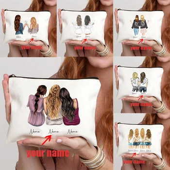 Freundschaftsgeschenk, individuelles Geschenk, Make-up-Tasche, personalisiertes Namensgeschenk für Freunde, Brautjungfer, BFF Bestie, Federmäppchen, Damen-Geldbörse, Kosmetiketui