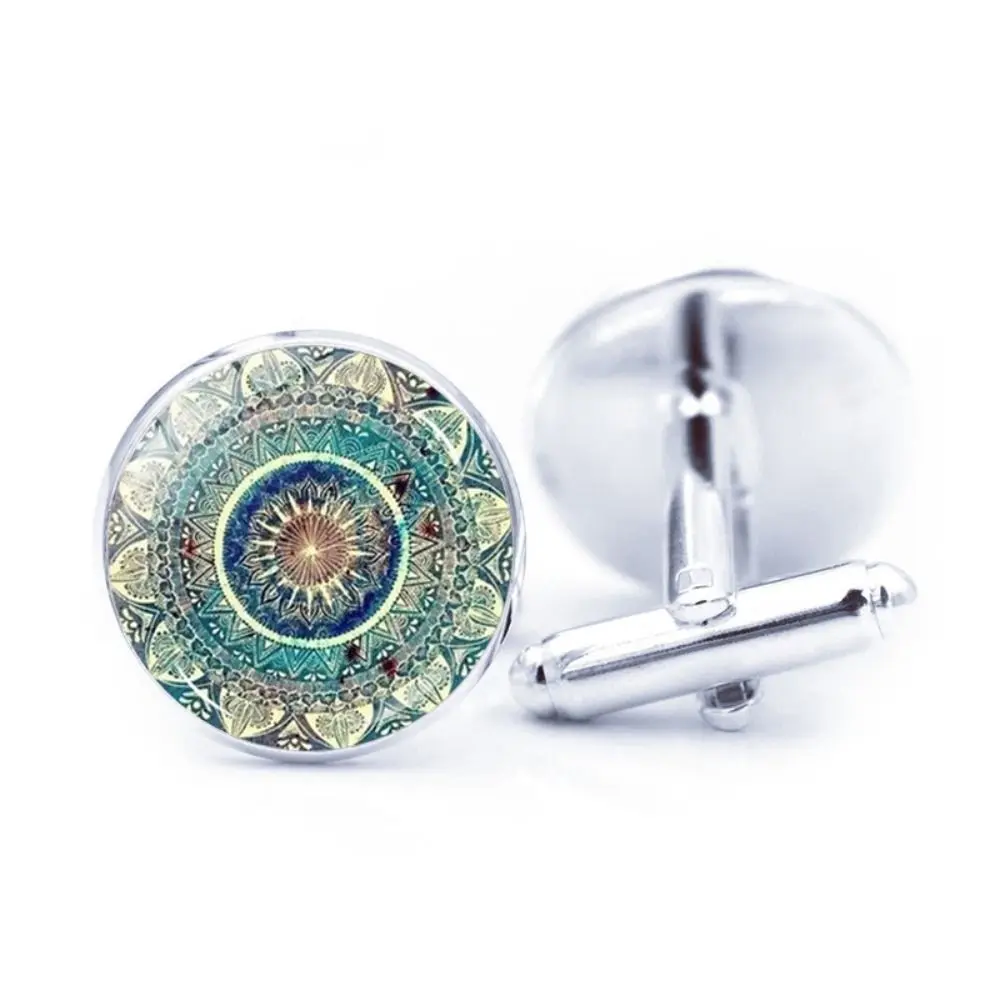 Gift Alloy Glass Mandala Cufflinks Multicolor Flower Cufflinks for Mens Elegant Style Knot Men