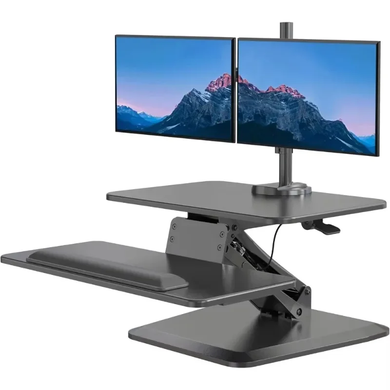 

Standing Desk Converter, Stand Up Desk Riser with Dual Monitor Mount, Adjustable Workstation in Black