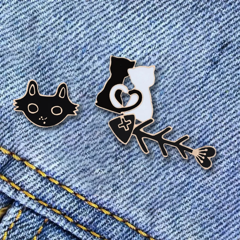 

Brooch Pins Fashion 11 Style Black Series Cat Beard Bones Glasses Rose Tai Chi Badge brooches Lapel Shirt Accessories Jewelry