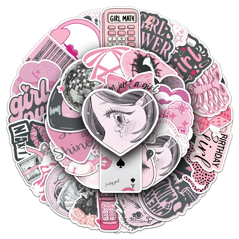 

10/30/50pcs Pink Cute Aesthetic Girl Cartoon Stickers INS Decals Decoration DIY Luggage Motorcycle Guitar Waterproof Sticker Toy