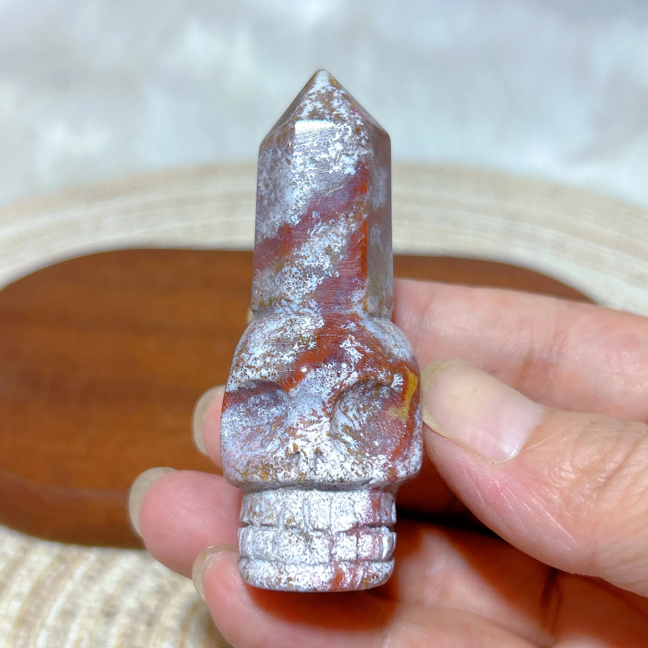Healing Natural Crystal Ocean Jasper Lipstick Skull Colorful Carving Mineral Reiki Home Decorations Gemstones Room Decor Gift