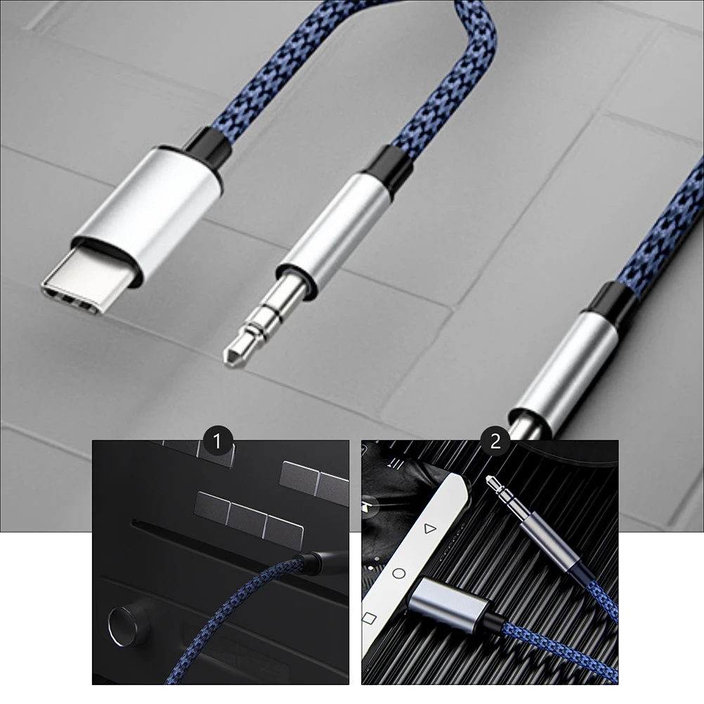

Vehicle-Mounted Usb Type C 3.5Mm Aux Cord For Stereo Player Durable Woven Wire Compatible With Mobile Phones Car Audio Adapter
