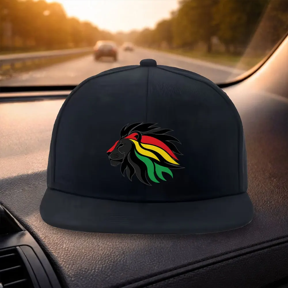 Unisex Classic Flat Brim Baseball Cap  Stylish Reggae Lion Head Design  Black Casual Hat  Suitable for Outdoor Activities  Outdo