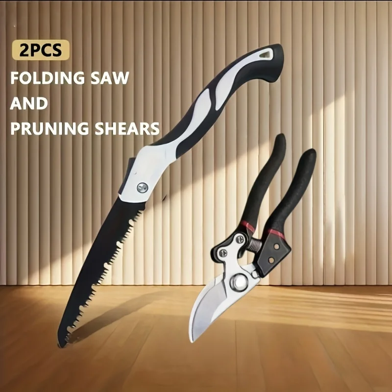 2pcs professional garden tools set, heavy duty folding saw and ultra sharp 8-inch japanese pruning shears with non-slip soft sponge grip, essential trimming tools for plants and trees, perfect for home gardening and landscape maintenance view 4