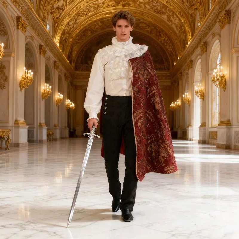 

Vintage Medieval Renaissance Noble Costume, Men’s King Cloak & Shirt Set, Ideal for Ren Faire, Cosplay