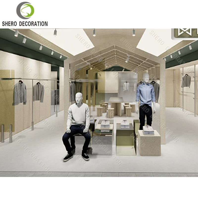 أرفف بيع بالتجزئة للملابس الرياضية التجارية المتينة، رف عرض متجر الملابس الرياضية الحديثة مع عداد متجر خشبي رائع