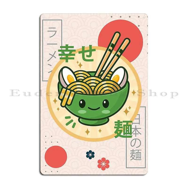 Kawaii Ramen Noodle Bowl Cute And Adorable Japanese Noodles Briansmith84 Metal Plaque Printed Kitchen Decoration Tin Sign Poster