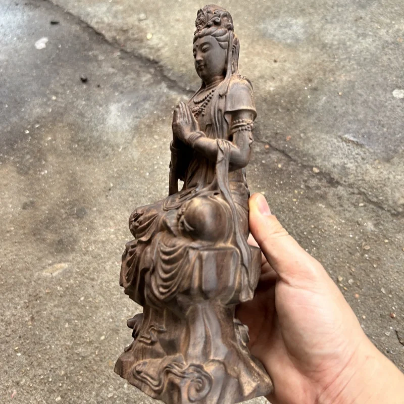 Retro natural wood carving free Guanyin Avalokitesvara Bodhisattva Buddha statue Zen inspired ornament handicraft