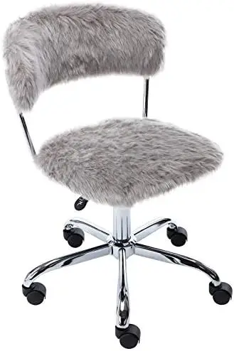 

Grey Comfy Office Chair, JOMA Cute Fluffy Armless Task Chair with Wheels, Faux Upholstery Silla de oficina Cute chair Cat ears