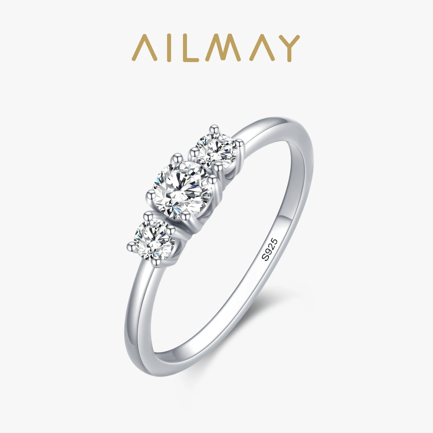 Ailmay Real 925 Sterling Silver Sparkling AAAAA Zircon Stackable Rings For Women Classic Romantic Wedding Statement Jewelry