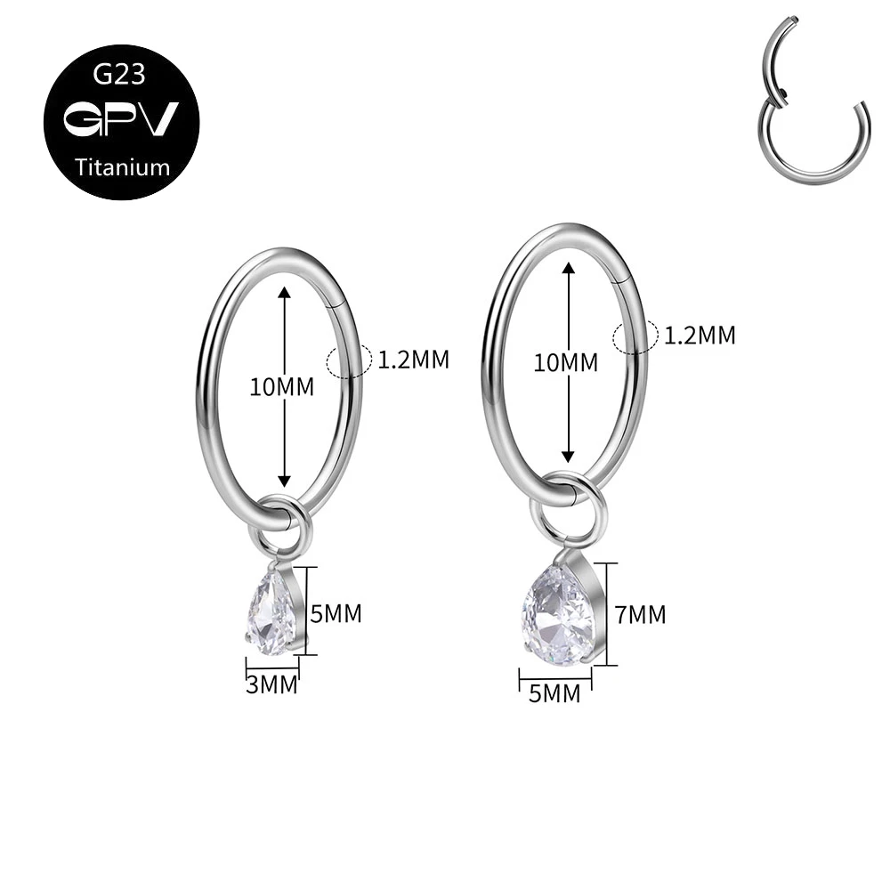 ASMT G23 Titan Ohrringe Wassertropfen Zirkon Anhänger geschlossene Schleife Herren und Damen perforierter Schmuck Nasenmembran Ring – Detail 5