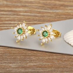 AIBEF Luxury Flower Shape Green/White Rhinestone Stud Earrings Copper Zircon Women Engagement Jewelry Festival Accessories Gift