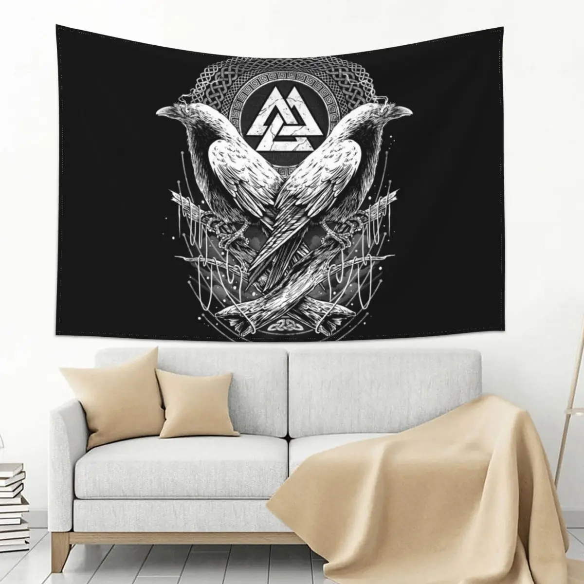 

Raven Valknut Viking Norse Mythology Odin Tapestry
