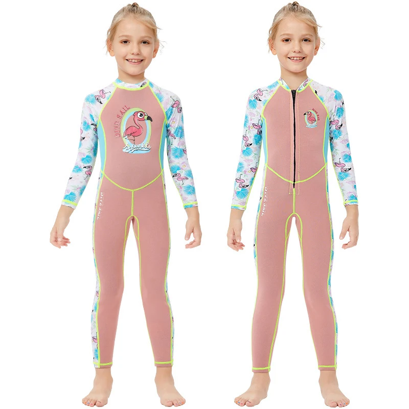 

Гидрокостюм для девочек, детский купальник 2 мм, цельный теплый и солнцезащитный костюм с длинными рукавами для подводного плавания и серфинга