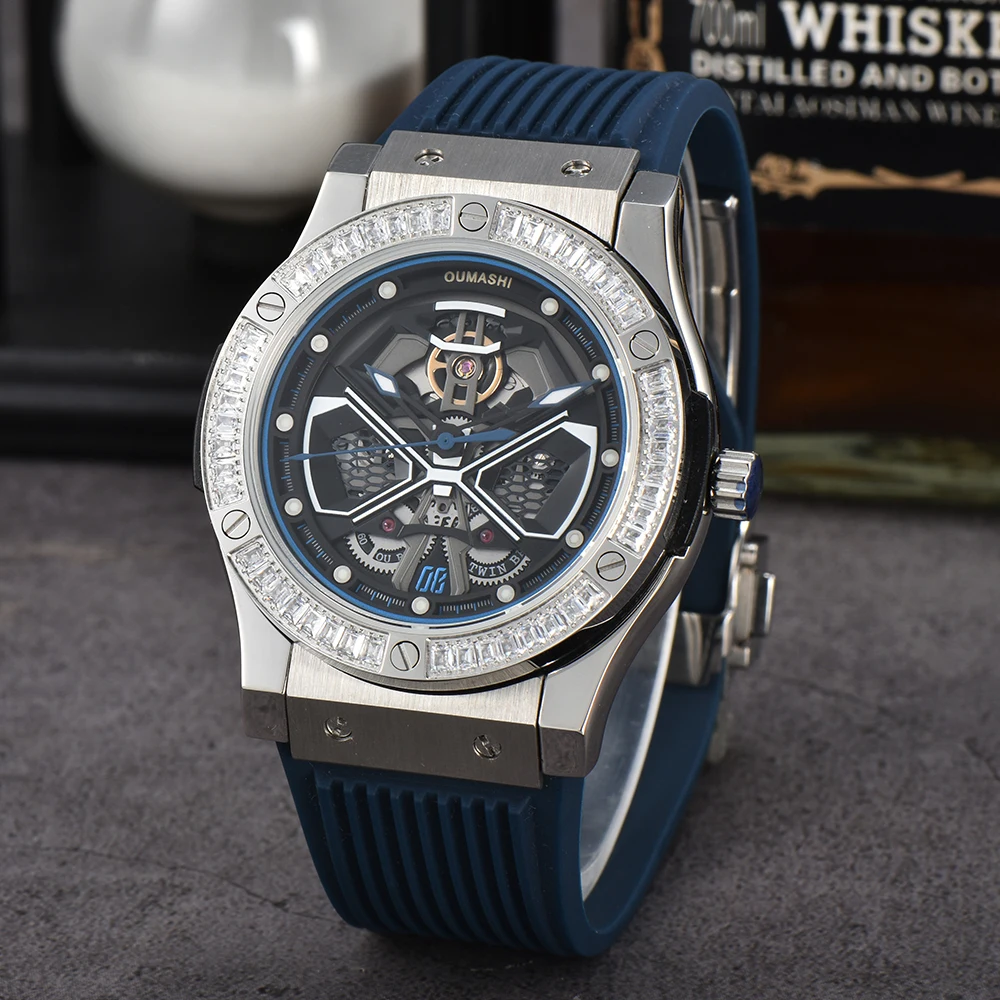 OUMASHI 44.5mm Light Luxury Style Mechanical Watch 316L Stainless Steel Luminous 8215 Automatic Mechanical Waterproof Watch