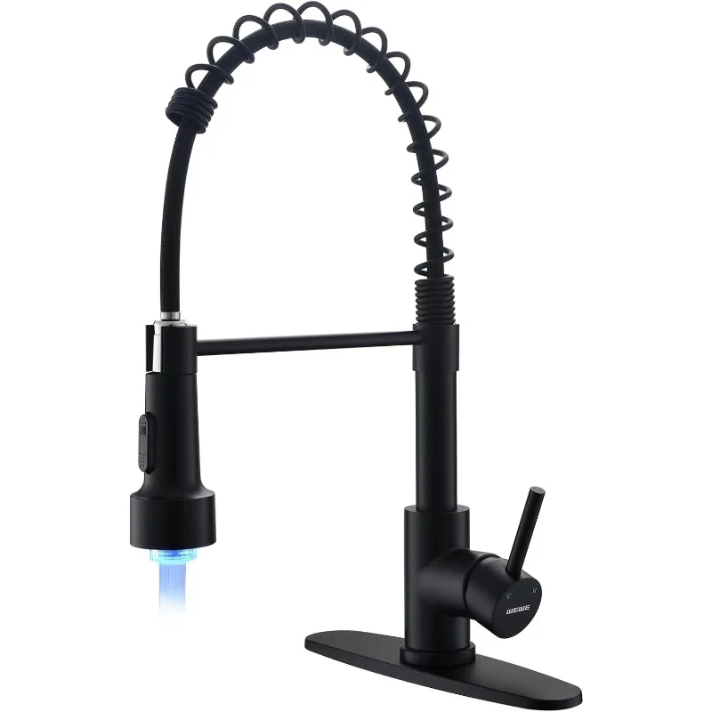 Kitchen Faucet with Pull Down Sprayer Commercial Stainless Steel Single Handle Spring Farmhouse RV Sink Faucet, Matte Black