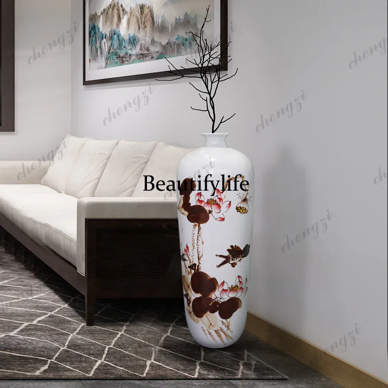 Floor-to-ceiling vase Chinese-style living room entrance decoration home ceramic ornament European-style, new home gift