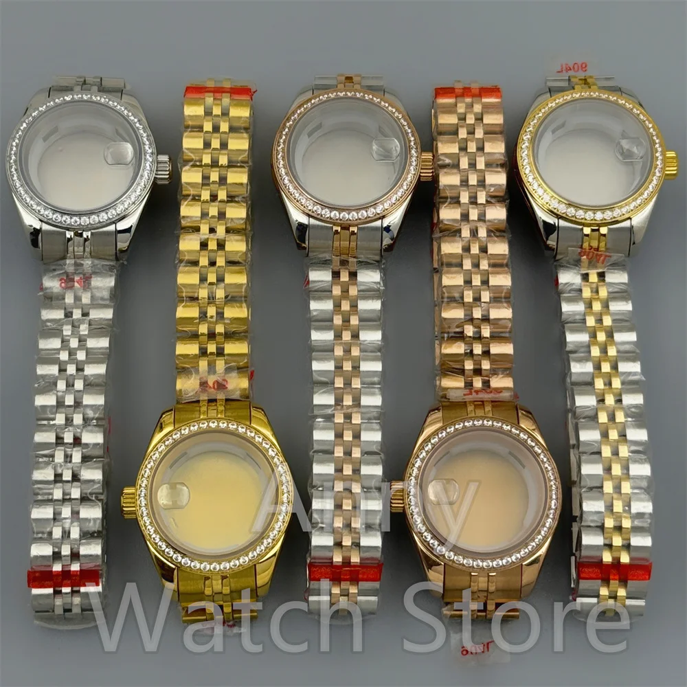 Lady's NH05 Watch Part 28mm Steel Watch Case Diamond Bezel Sapphire Glass Fit NH05 NH06 Movement For Women's 20.5mm Dial