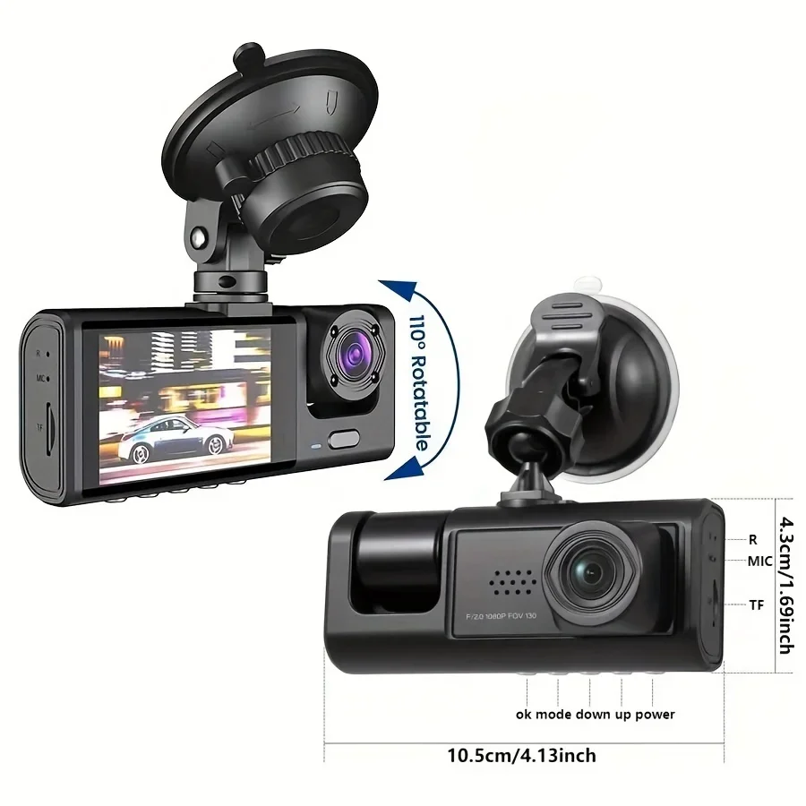

3 Camera Lens Car DVR, 3-Channel Dash Cam HD 1080P Front And Rear Dual Lens Dashcam Parking Lot, Infrared Night Vision Image