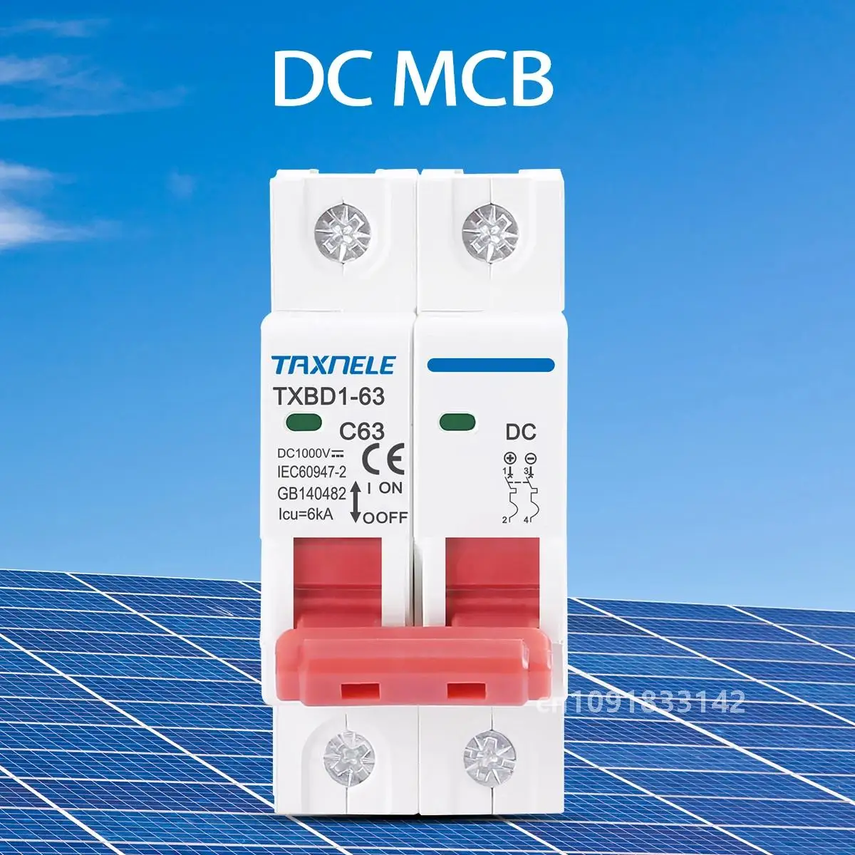 2P DC 1000V Solar Mini Circuit Breaker Battery Switch 6A 10A 16A 20A 25A 32A 40A 50A 63A DC MCB for Photovoltaic  PV System