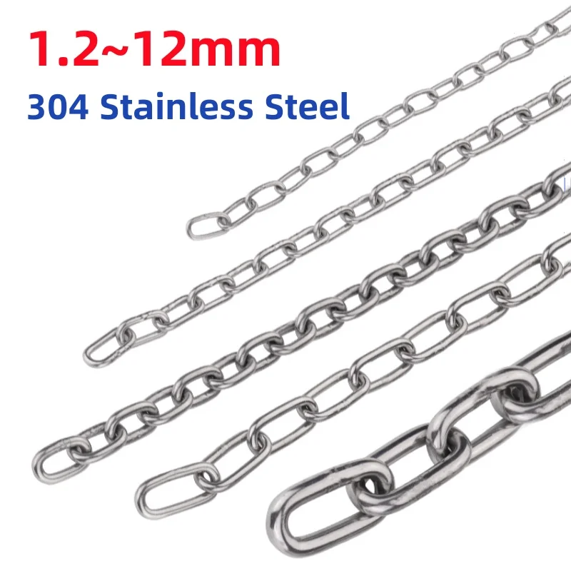1.2~12mm 304 Stainless Steel Chains Lifting Chain Rope High Quality Metal Chain For Guardrail Hanging Clothes Pet Traction