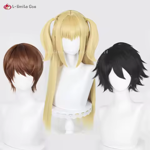 Anime Misa Amane L.Lawliet Yagami Light Cosplay Wig Black Brown Gold Heat Resistant Synthetic Hair MisaMisa L Wigs + Wig Cap
