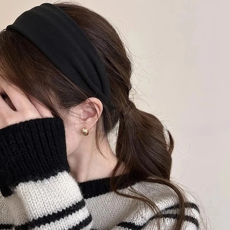 For Women Girls Sweet Ornament Hair Hoop Fashion Hair Accessories Vintage Solid Soft Cotton Hairband view 4