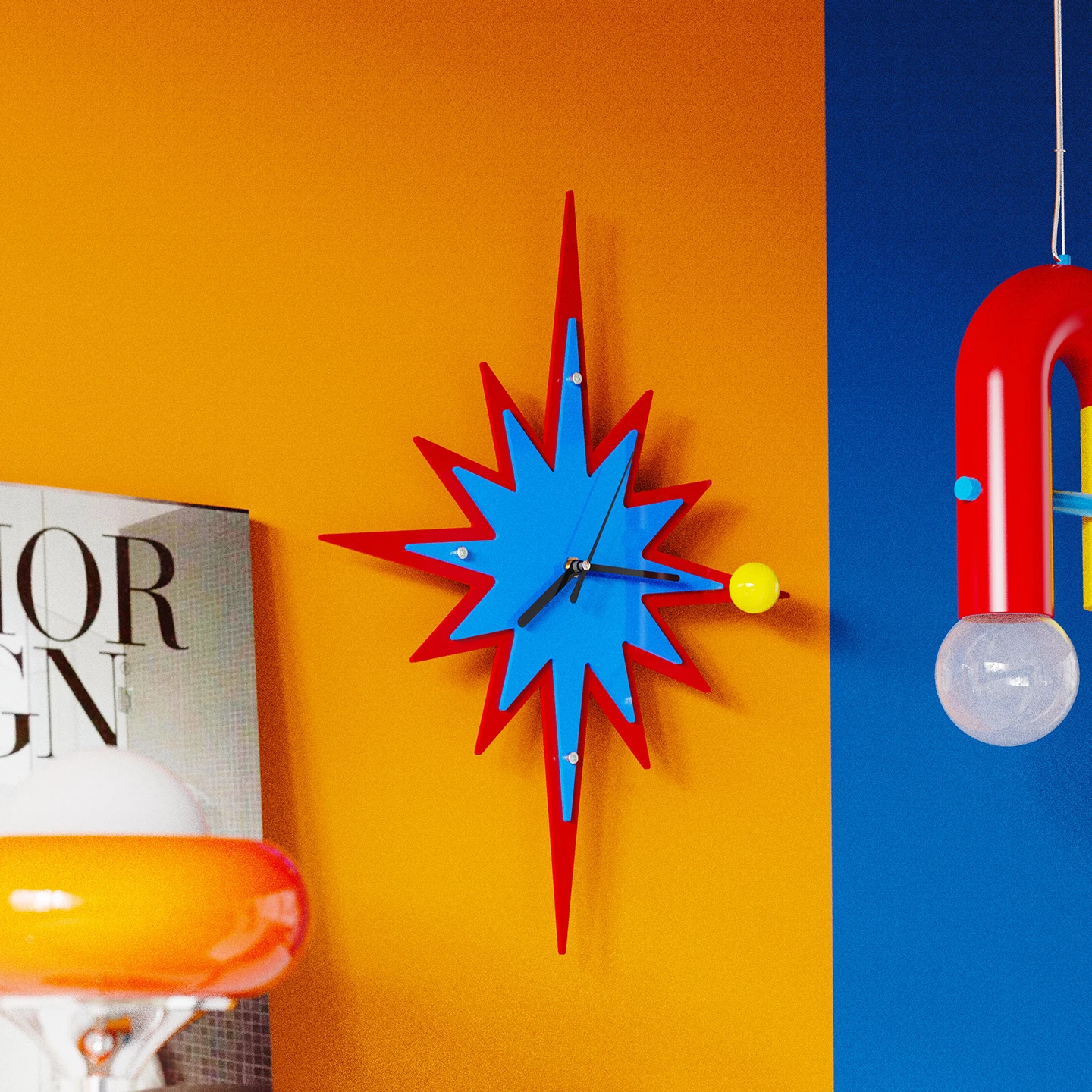 Memphis Dopamine Starburst Wall Clock Silent Colorful Star Shape Wall Watch Playful Room Decoration Clock for Home & Office Gift