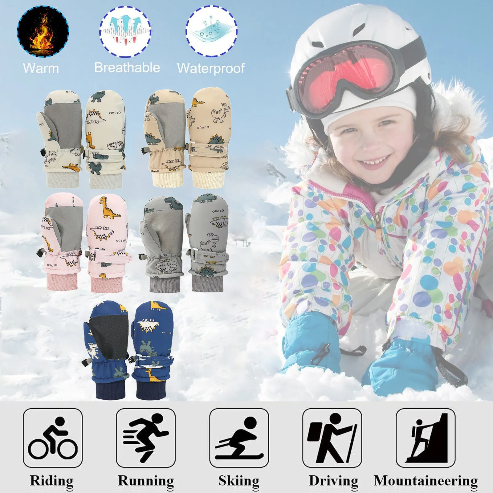 Thick Warm Children Ski Gloves Waterproof Non-slip Sports Mittens Snow Snowboard Windproof Kids Cycling Gloves Kids Boys Girls