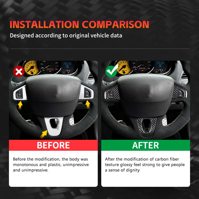 ألياف الكربون الحقيقية لرينو ميجان 3 فلوينس RS المناظر الطبيعية الخلابة 2009 2010 2011 2012 2013 2014 2015 عجلة توجيه سيارة لوحة ملصقات #6