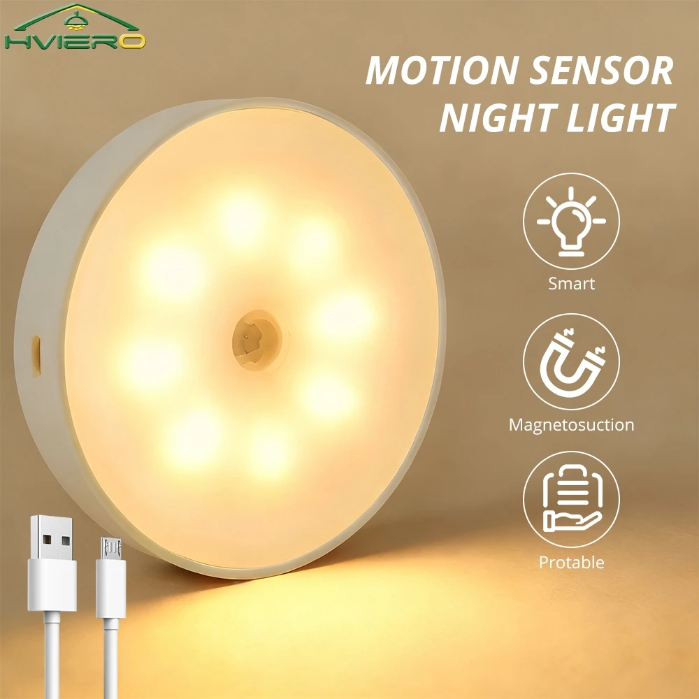 

LED Night Light Smart Human Body Sensor Magnetic Suction Wireless Use No Video Round Flicker Night Lamps for Closet Stair Bed