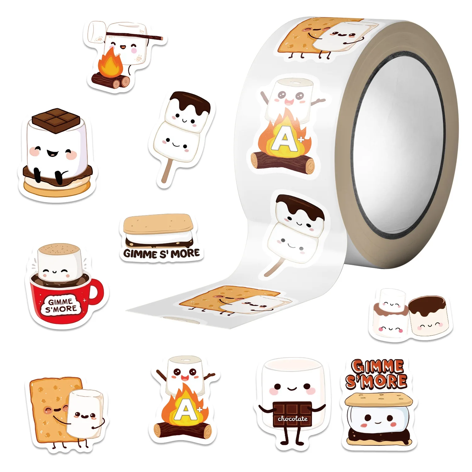 500PCS Kawaii S'mores Marshmallow Stickers Roll Waterproof Decals for Scrapbooking and DIY Projects
