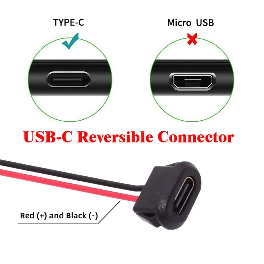 5pcs Type-C Female Chassis Waterproof 2P Solder Wire Type USB C Pigtail Cable USB-C Plug to 2 Pin Bare Wire Open End Connector image 4