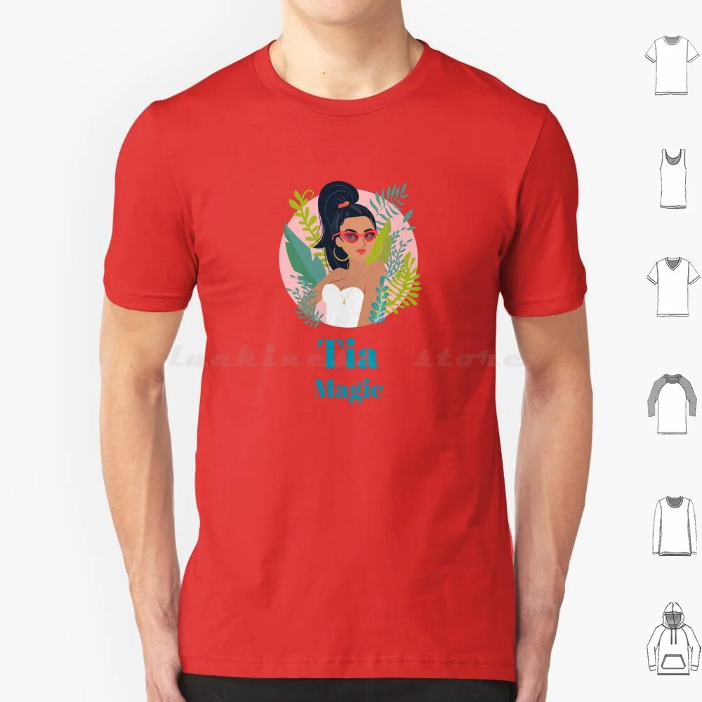 Tia-Camiseta de plantas mágicas de algodón para hombre y mujer, estampado artesanal, Tia, plantas mágicas, cola de caballo, Chicana Latina, verde hispanico mexicano