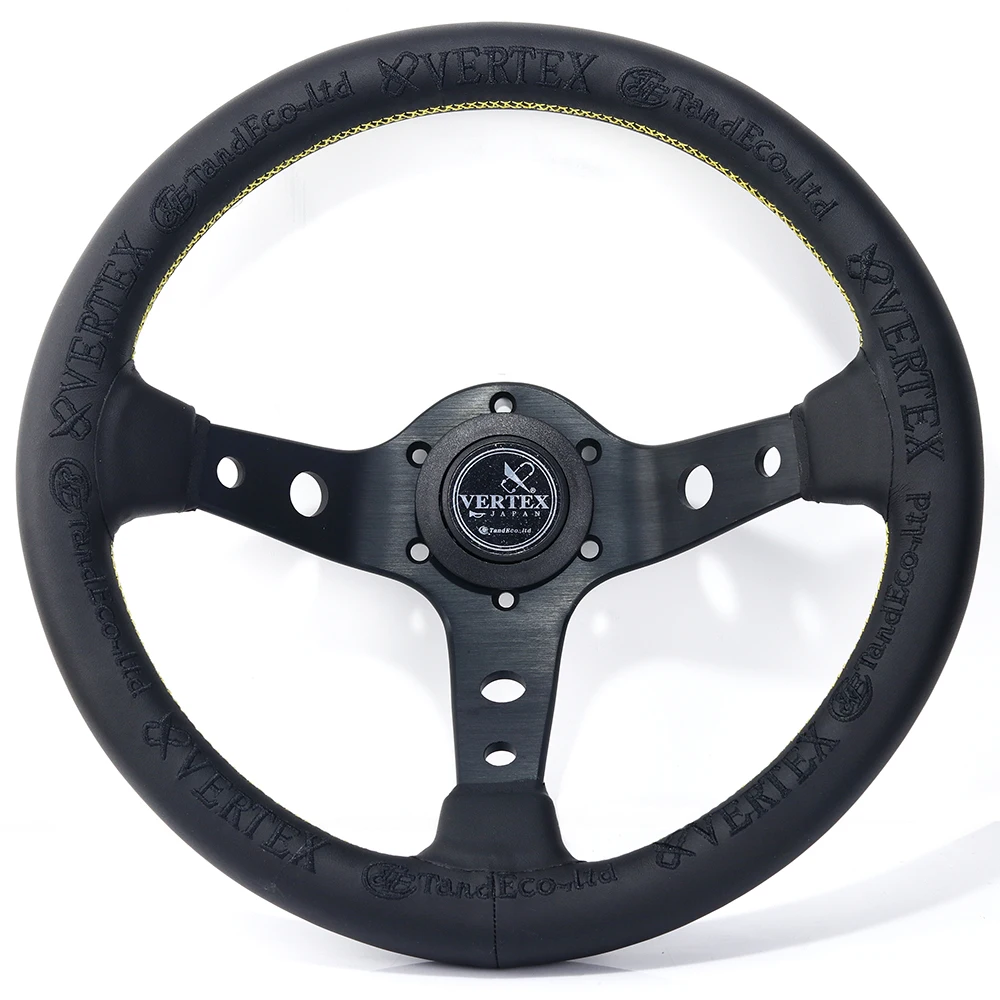 13inch Vertex Black Genuine Leather Embroidery Drift Sport Steering Wheel