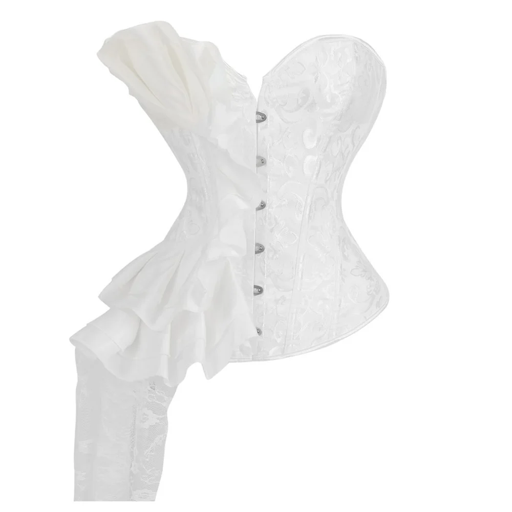 

Женский белый жаккардовый корсет в стиле ретро, топы, атласные кружевные украшения с рюшами, тренажер для талии, формирователь тела, сексуальное женское белье, бюстье