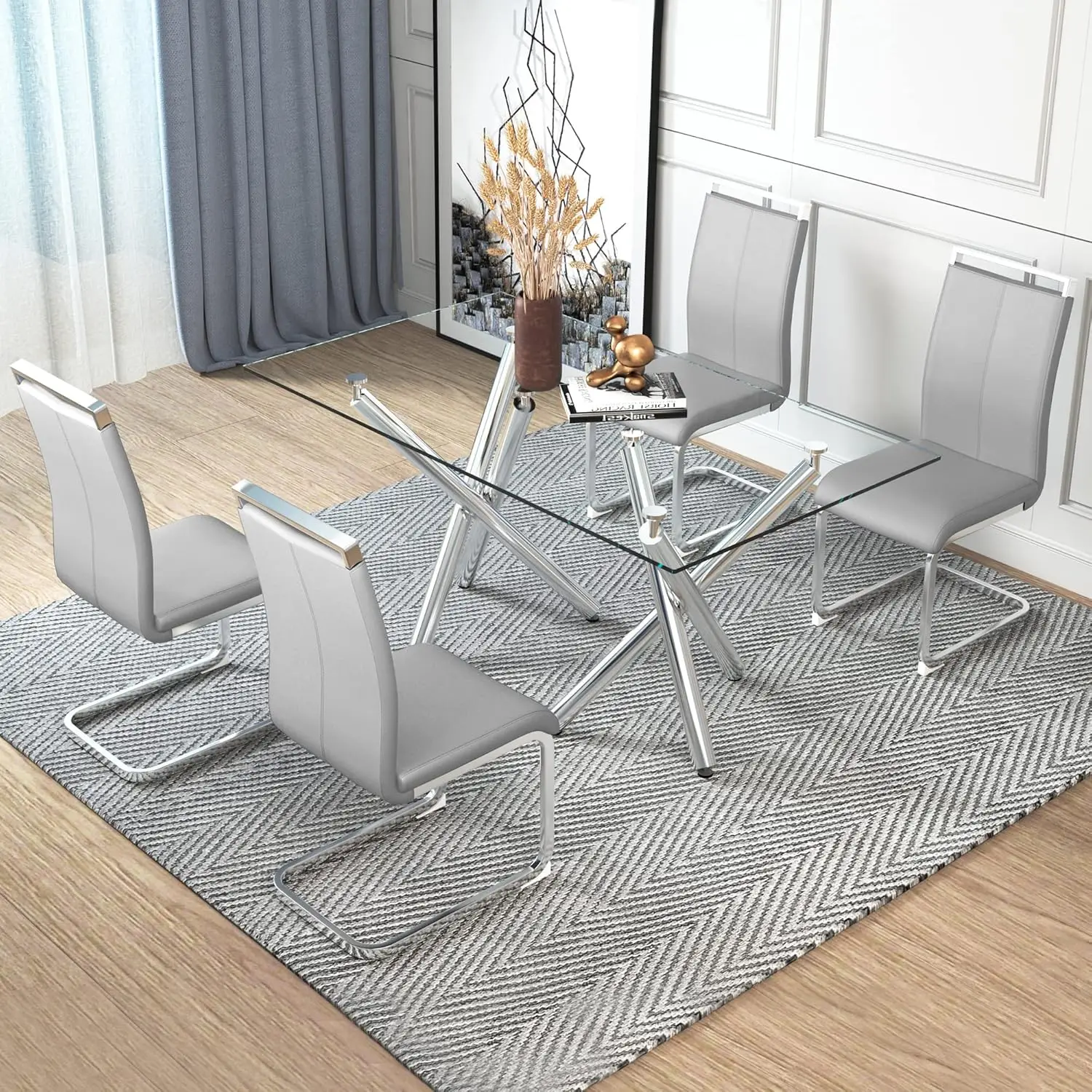 

Modern Dining Chairs Set of 4, Side Room Chairs, Kitchen with Faux Leather Padded Seat High Back, for Room,Kitchen