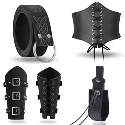 Set of 5 Vintage Viking Belts Celtic Leather Studded Wristbands Medieval Belt Sword Bag Set Cosplay Accessories