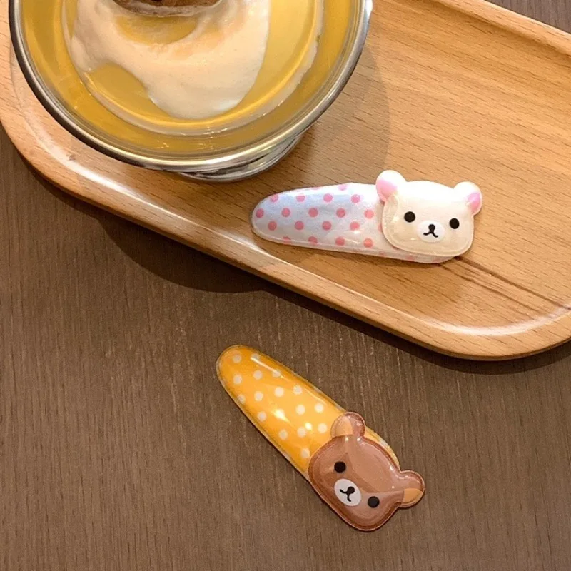 

Rilakkuma Cartoon Bears Hairpin Polka Dot Barrettes Bangs Edge Hair Accessories Cute Headwear Kawaii Decoration Girls Women Prop