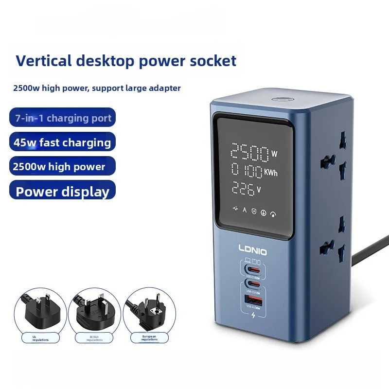 

Vertical 45w Usb Lcd Display Socket For Home And Office Use High-Power Adjustable Multifunctional Charging Socket Ac100-250v