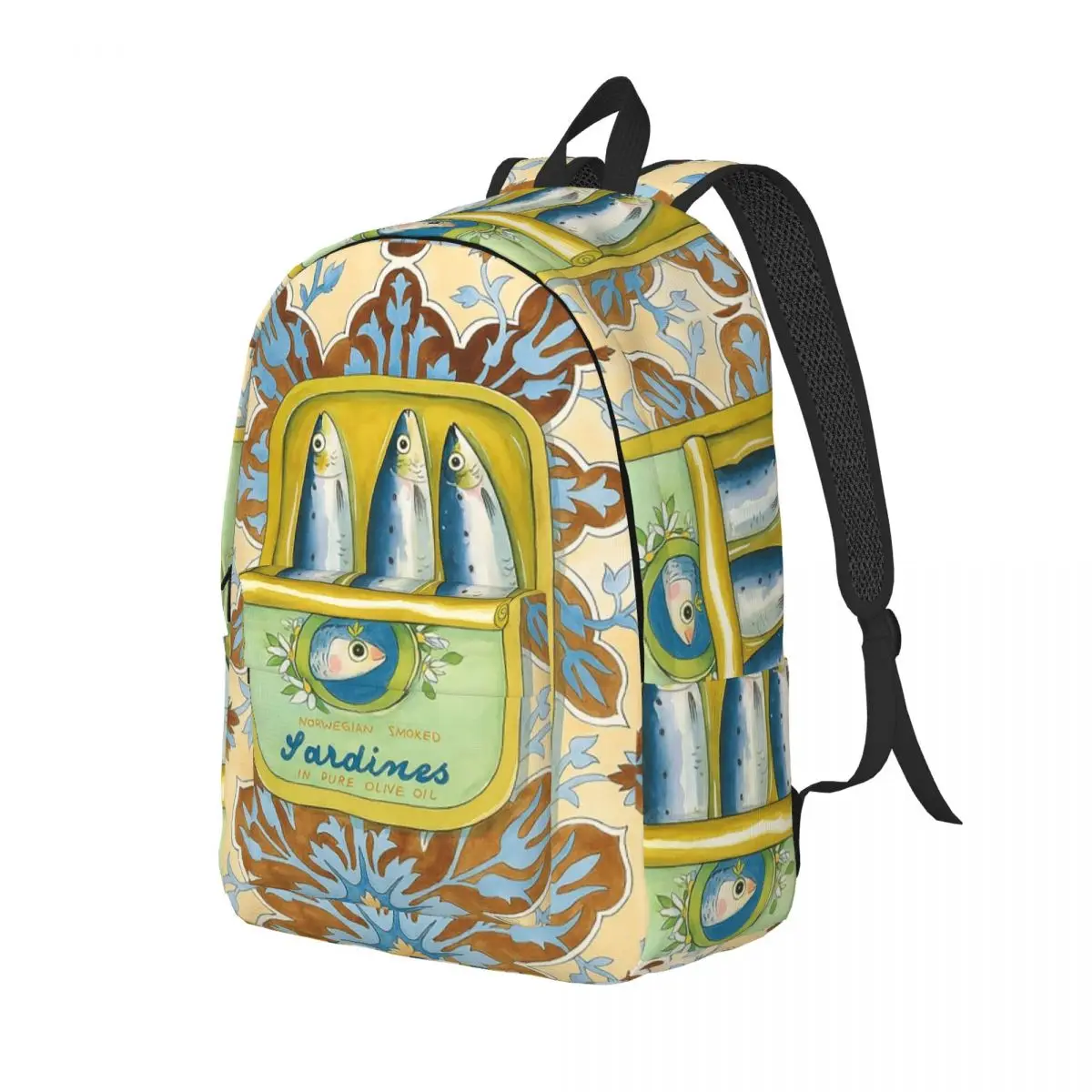 Norwegian Smoked Sardine Can Art Backpack Daypack Large Capacity Kids BookBag School Bag Shoulder Bags for Men Women